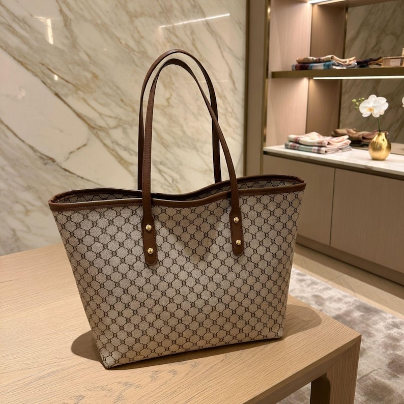 Large Capacity Faux Leather Tote Bag for Women, Designer Pattern Shoulder Bag, Everyday Work Commuter Handbag, Casual Fashion Shopper Purse image 4