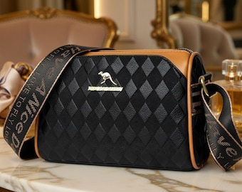 Plaid Barrel Crossbody Bag, PU Leather Shoulder Handbag, Everyday Mini Messenger Bag