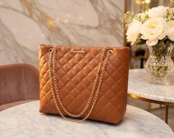 Quilted Chain Shoulder Bag | PU Leather Diamond Tote, Elegant Everyday Purse