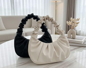 Pleated Cloud Shoulder Bag for Women | PU Dumpling Hobo Handbag | Trendy Armpit Bag | Minimalist Soft Leisure Purse