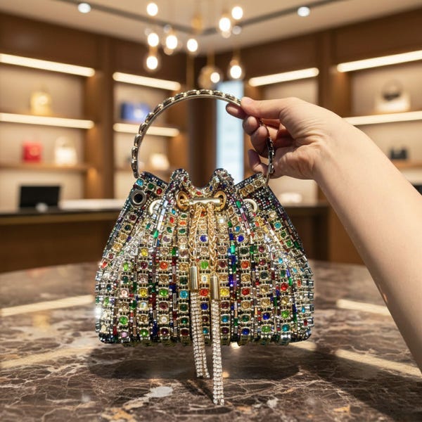 Bolso de noche con cristales y diamantes de imitación / Bolso de mano geométrico con aberturas