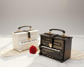 Piano Shaped Crossbody Bag for Women | Acrylic Novelty Handbag | Luxury Designer Style Box Purse | Unique Party Shoulder Bag