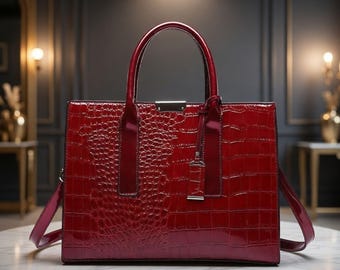 Vintage Luxury Crocodile Embossed Leather Handbag for Women | Spacious Bag | Chic Designer