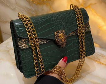 Crocodile Embossed Leather Shoulder Bag, Quiet Luxury Handbag for Women, Small Box Crossbody Purse, Designer Style Chain Bag, Gift for Her