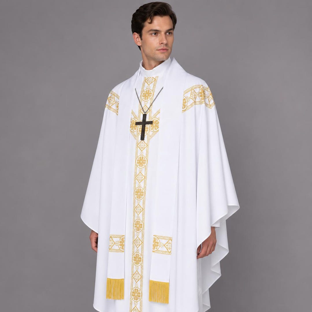 Priest Chasuble Robe, Liturgical Vestment With Gold Cross - Etsy