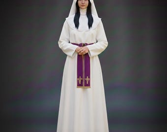 Suknia zakonna dla kobiet, strój zakonnicy dla dorosłych, sutanna na zamówienie, strój religijny