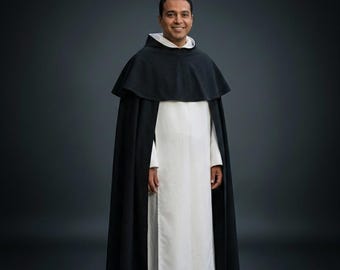 Hábito de Fraile Dominico: Túnica Monástica Católica con Cappa Negra y Túnica Blanca, Hecho a Mano, Talla Personalizada