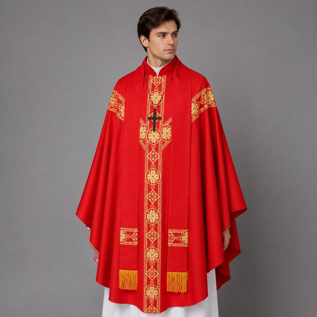 Priest Chasuble Robe, Liturgical Vestment With Gold Cross - Etsy