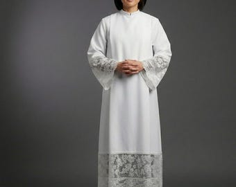 Lace Alb for Women's - Square Neck Robe, Liturgical Vestment