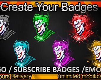 Pakiet odznak Joker Sub, emotikony Twitcha, ikony Discorda, grafika gamingowa (do pobrania w wersji cyfrowej)