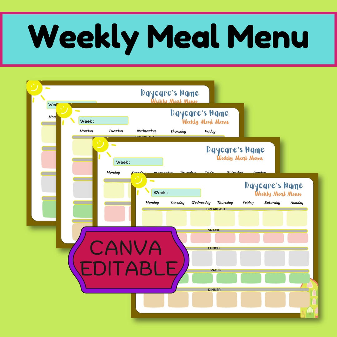 Editable Weekly Meal Planner Template | 5 & 7 Day Menu (digital ...