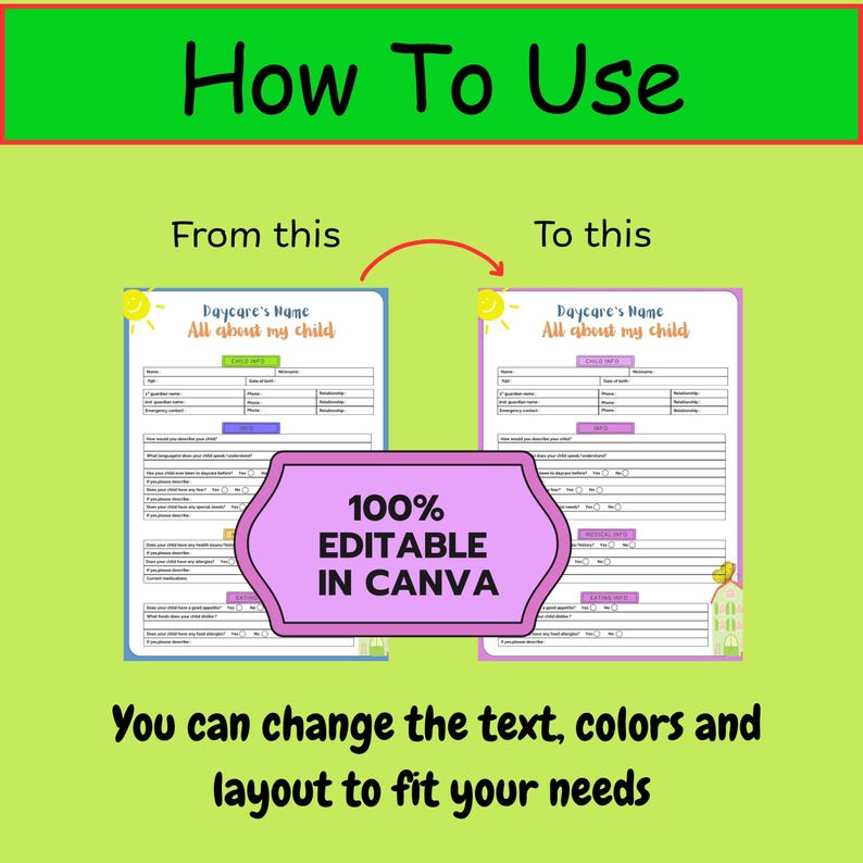 Editable Daycare Child Information Form Template (digital Download) - Etsy