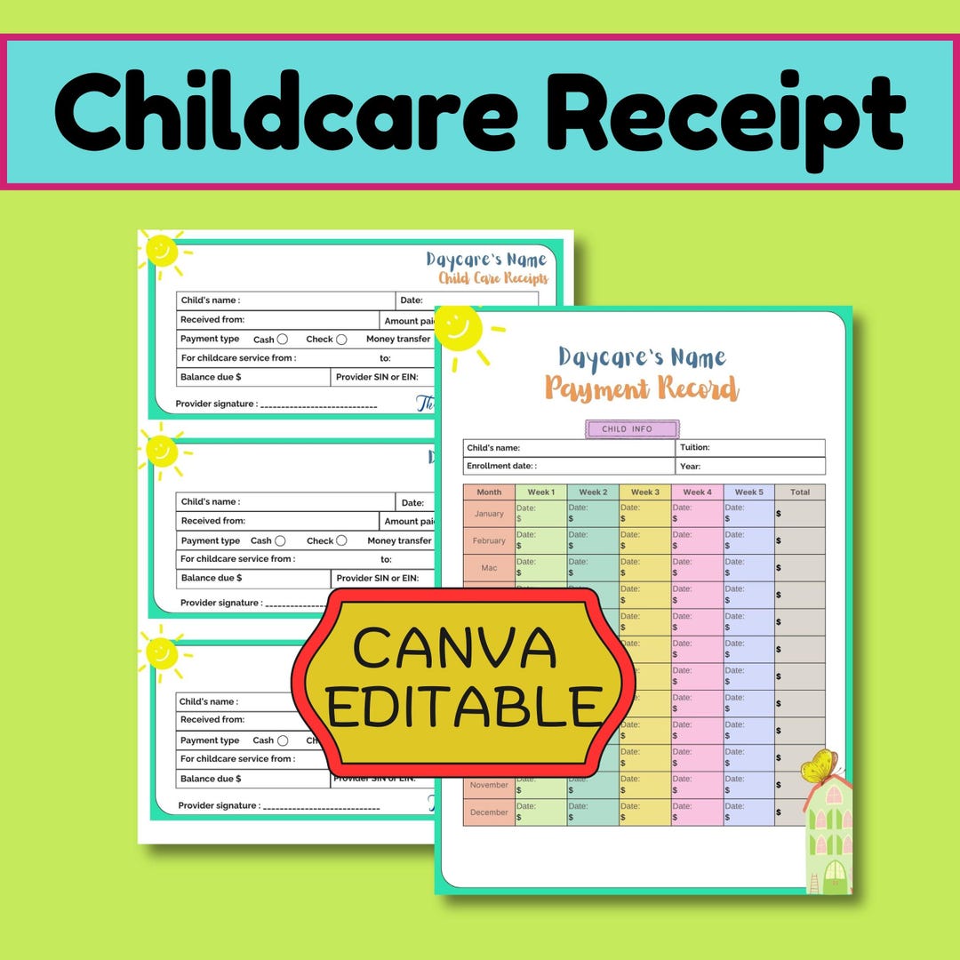 Editable Childcare Receipt Template, Daycare Invoice, Payment Tracker ...