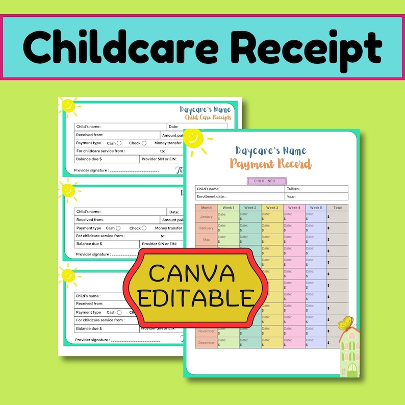 Editable Childcare Receipt Template, Daycare Invoice, Payment Tracker ...