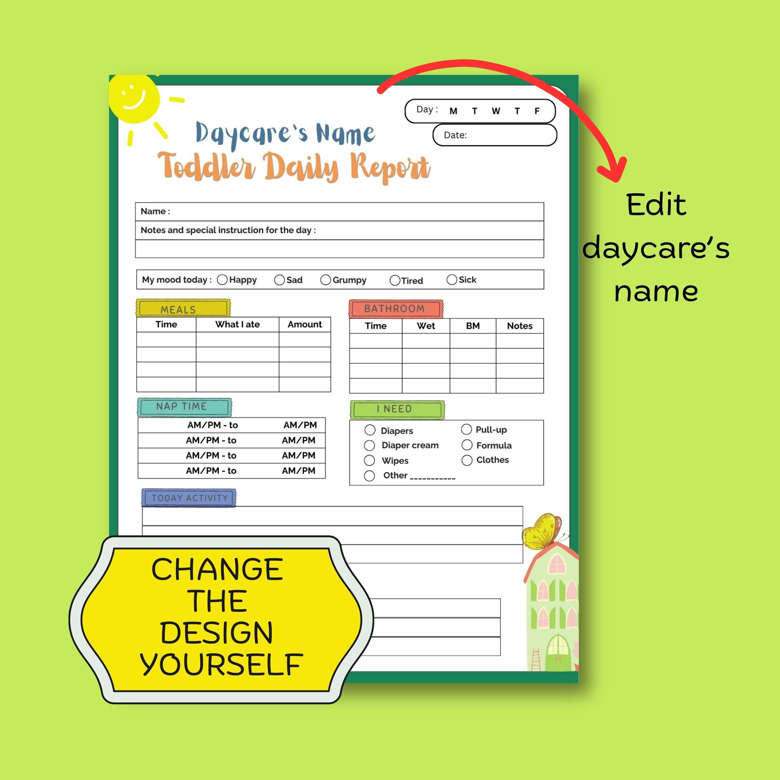 Toddler Daily Report Template, Editable Canva, Childcare Communication ...