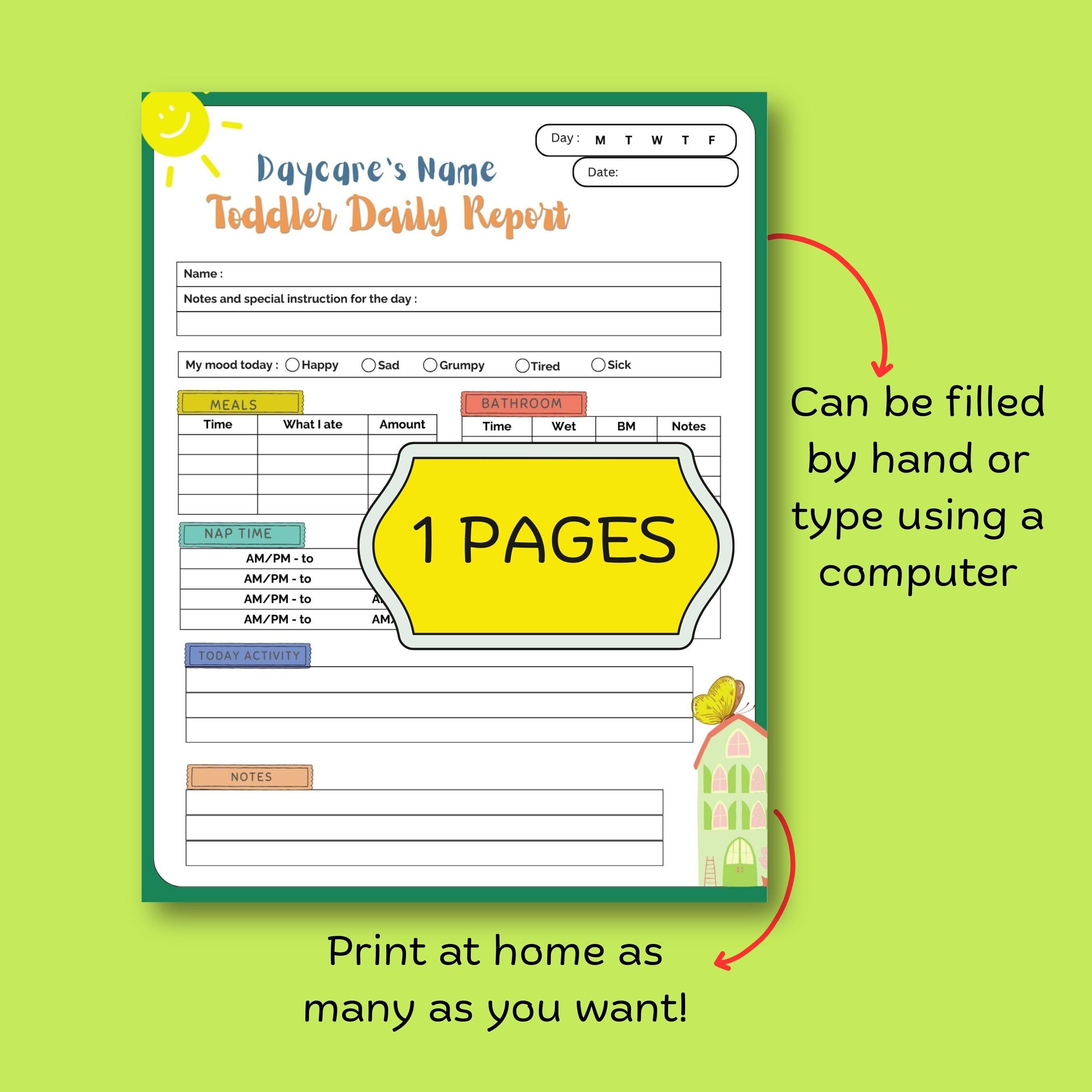 Toddler Daily Report Template, Editable Canva, Childcare Communication ...