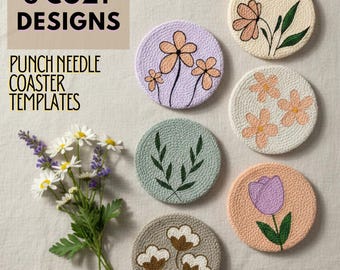 Floral Punch Needle Mug Rug PDF Pattern • 6 Cozy Designs