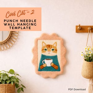 Cat Punch Needle Pattern – Animal Wall Hanging Template (PDF Download)