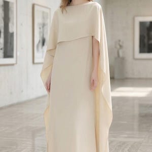 chinese dress ladies Layered Flap Long Sleeves Cape Dress M / Green main image 0