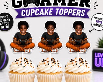Custom Gamer Cupcake Toppers | Personalized Birthday Gaming Decorations (Digital File)