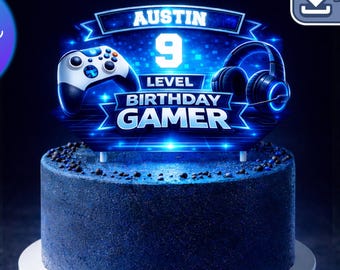 Editable Gamer Cake Topper, Level Up Birthday Party Decor (Digital Download)