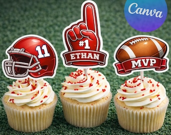 Editable American Football Cupcake Toppers | MVP Party Printables (Canva Download)