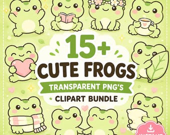 Frog Clipart Bundle | 15+ Transparent PNG Designs (Digital Download)