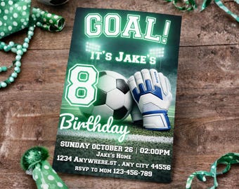 Editable Soccer Birthday Invitation Template, Canva Goal Party Invite (Digital Download)