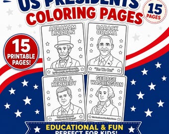 US Presidents Coloring Pages | Educational Printable Activity (15 Page PDF Download)