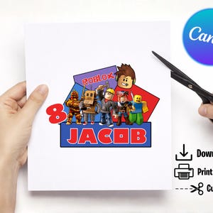 Bearbeitbarer Roblox Cake Topper | Personalisierte Name & Alter | Druckbare Roblox Geburtstag Dekoration | Sofort Download Bild 3