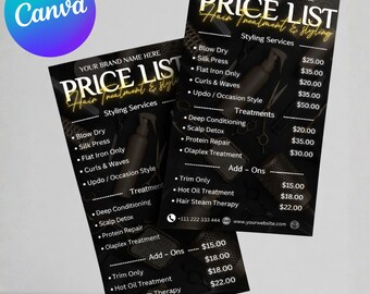 Beauty Salon Pricing Template, Buisness Flyer, Price List | Canva Template