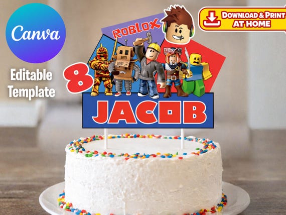 Editable Roblox Cake Topper | Personalized Name & Age | Printable Roblox Birthday Decoration | Instant Download