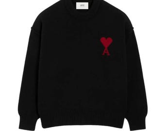 Ami Paris Style Heart Sweater - Handmade Wool Pullover - Unisex Oversized Heart Jumper