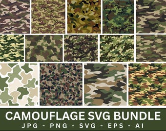 Camouflage SVG bundle,  Military Army Camouflage Designs, Military Patterns svg, Cricut Silhouette Cut Files, Hunting Camouflage SVG.