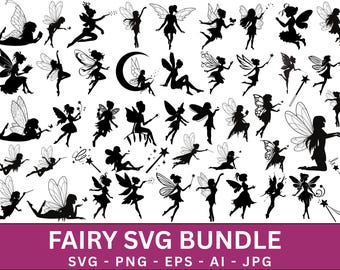 Fairy svg bundle, Fairy Clipart, Fairy Vector, Magical Fantasy Art, magical fairy cut files, Fairy Silhouette Svg, Instant Download