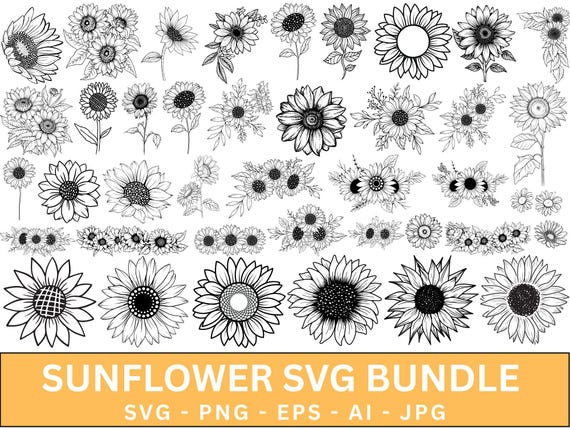 Sunflower SVG Bundle, sunflower, sunflower clipart, Commercial use, Cricut & Silhouette Cut Files, sunflower vector, Instant download