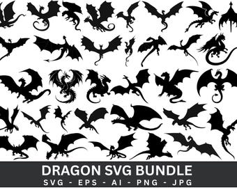 Dragon SVG Bundle, Mythical Creature Vector, Dragon Silhouette, Fire Dragon SVG, Cricut & Silhouette Cut Files, digital download