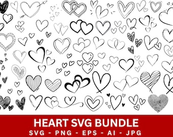 Heart Svg Bundle, Sketch Heart Svg, simple heart svg, Cut Files For Cricut, Open Heart Svg, Love Svg, Doodle Heart Svg, instant download