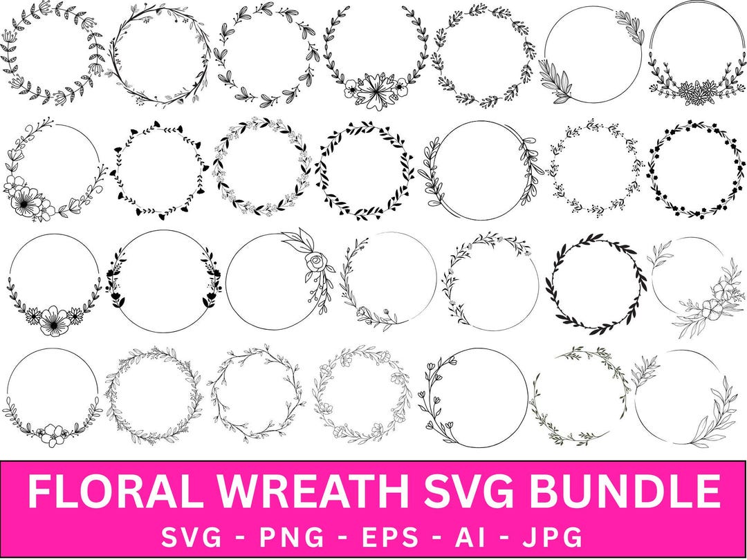 Floral Wreath SVG Bundle, Wedding Wreath Svg, Circle Frame Svg, Circle ...