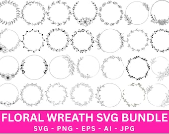 Floral Wreath SVG Bundle, Wedding Wreath svg, Circle Frame Svg, Circle Wreath svg, Flower Wreath Svg, Hand Drawn Floral Borders, Flower svg