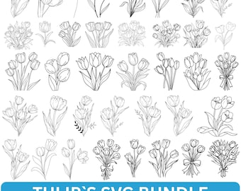 Tulip SVG Bundle, Tulip Clipart, Tulip Flower,  Spring Flower, Bright Colorful Tulip, Tulip Silhouette, Commercial Use, Instant Download