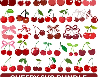 Cherry Svg Bundle, Coquette Cherry SVG, Coquette Cherry Clipart, Cherry Vector, Cherry Silhouette, Vintage Cherry Design