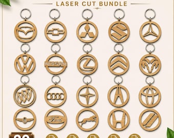 Wooden Car Logo Keychain SVG Bundle, Car Keychain SVG, Laser Cut Keychain File, Wood Keychain Design, Car Logo Cut File