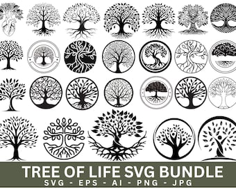 Tree of Life Bundle Design SVG Bundle, Tree Silhouette Clipart, Trees Clipart for Cricut, Family Tree, Commercial Use, Instant Download