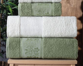 Türkische Baumwollhandtücher - Floraler Jacquard, saugfähige Badetücher 50 x 90 cm