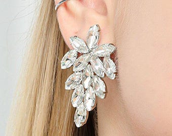 Pendientes llamativos de cristal, circonita bañada en plata, joyería nupcial