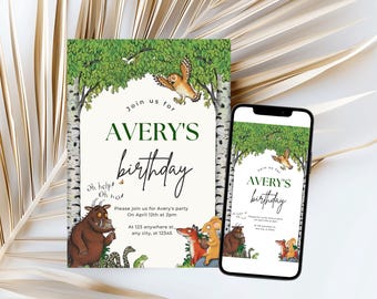 Gruffalo Birthday Invitation, Forest Animal Invite, Editable Canva Template,