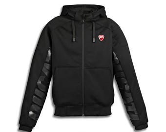 Black Hoodie FOR MEN, Ducati Style Zip-Up, Casual Biker Wear, Streetwear Hooded Jacket