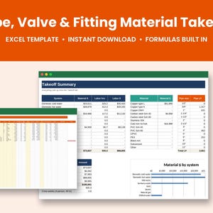 Pipe Valve Fitting Material Takeoff Excel Template | Plumbing & Mechanical Estimating Spreadsheet | PVF Takeoff