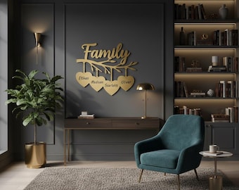 Custom Family Tree Metal Wall Decor, Personalized Family Name Sign, Family Tree Gift, Home Wall Decor